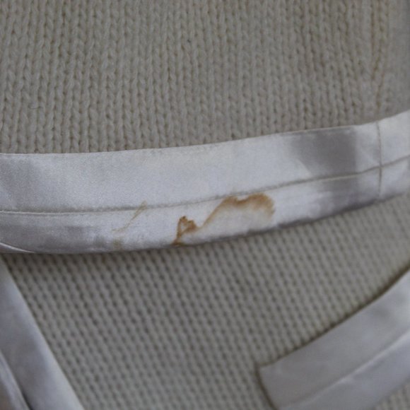 Vintage Millay Ivory Lambswool Angora Satin Cardigan Button Sweater Womens S - Picture 12 of 16